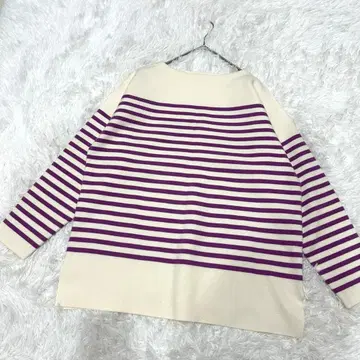 PLST 플라스테 아이보리 보라색 스트라이프 긴팔 니트 S