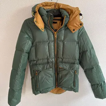 후드 부착 다운 자켓 그린 베이지