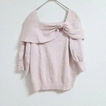 INGNI 리본 오프숄더 니트 핑크 M 여성용 5부 소매