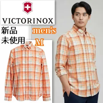 미사용 새상품 정가 14300엔 VICTORINOX 오렌지 체크 셔츠 M
