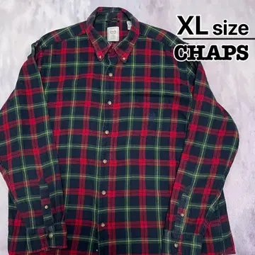 CHAPS 플란넬 셔츠 XL 레드 그린 체크 무늬 USA 구제 의류
