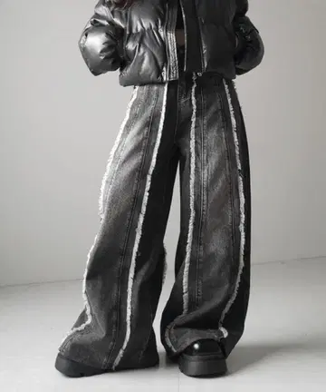 me+em select 프린지 라인 하이웨스트 와이드 배기 데님 팬츠