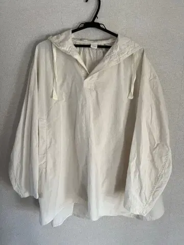 화이트 코튼 후드 튜닉 프리 사이즈
