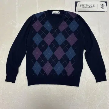 PRINGLE 프링글 캐시미어 니트 스웨터 V넥 아가일 무늬 S