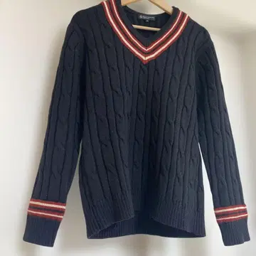 [ UNITED ARROWS ] 네이비 케이블 니트 V넥 스웨터