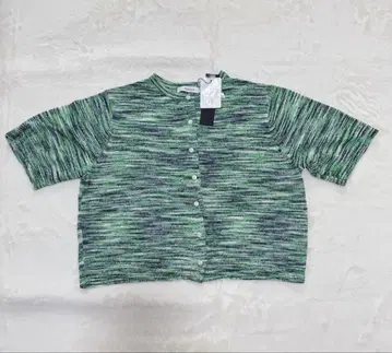 그린 계열 스트라이프 반팔 가디건