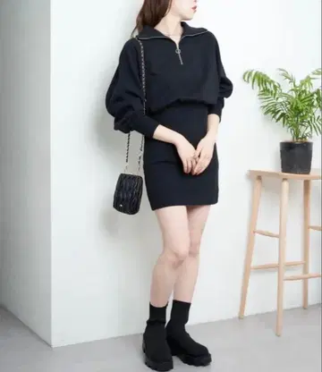 chico 하프 지퍼 맨투맨 미니 원피스 여성용