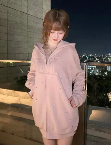 Darich DD 로고 비쥬 지퍼 후드티