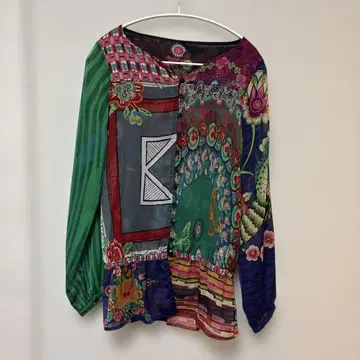 새상품급 데시구알 desigual 시스루 튜닉 셔츠 쉬폰 블라우스