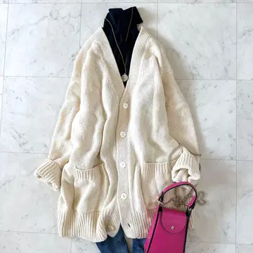 인기*갤러리 바이 파인울 V넥 롱 니트 가디건 루즈핏