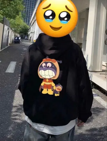 안팡맨 블랙 후드티 구제 의류