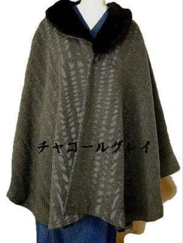 방한 코트 판초 퍼 포함 케이프 와양 겸용 프리 차콜 그레이 계열