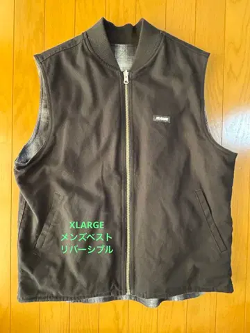 XLARGE 블랙 체크 무늬 베스트 리버서블