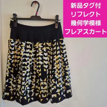 택 포함 새상품 리플렉트 기하학 패턴 플레어 스커트 미디 스커트