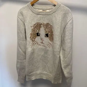 FURFUR 고양이 자수 그레이 니트 스웨터