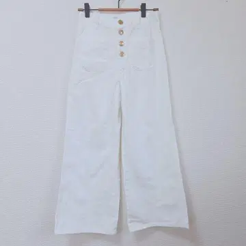 ZARA 화이트 와이드 레그 팬츠 여성용 앞 포켓 S