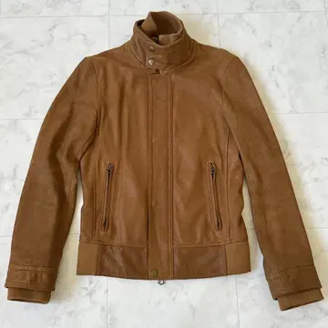 어반 리서치 스탠드 카라 가죽 자켓 더블 지퍼 브라운 38