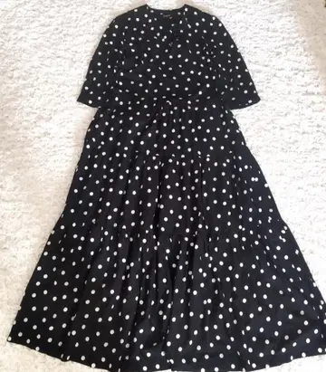 새상품급 SINME 신메 이시다 유리코 착용 도트 티어드 원피스 오부소매
