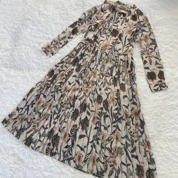 cawaii 카와이 플리츠 롱 원피스 보타이 꽃무늬 긴팔