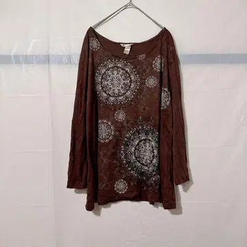 새상품급 브라운 튜닉 [XL] 프린트T셔츠 긴팔 레이스 프린트