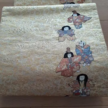 골드 컬러 인형 자수 후쿠로 오비 중고품