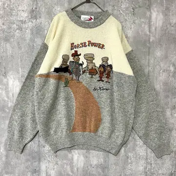 xerio 자수 로고 울 이탈리아제 니트 구제 빈티지 루즈핏