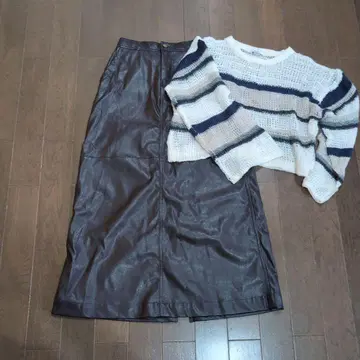 완판템 니코앤드 인조 가죽 스커트와 시스루 니트 세트