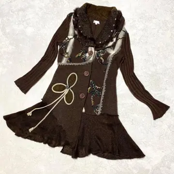 Liebe 울 니트 가디건 컬러풀 자수 아비 스테 L A라인