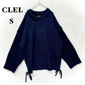 CLEL 핸드 스티치 사이드 레이스 니트 S 네이비 무지 풀오버
