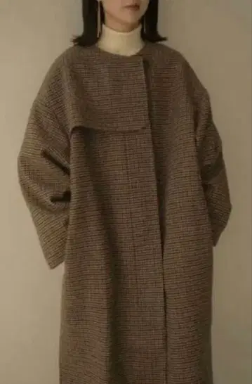 Eaphi 노카라 울 체크 브라운 롱 코트