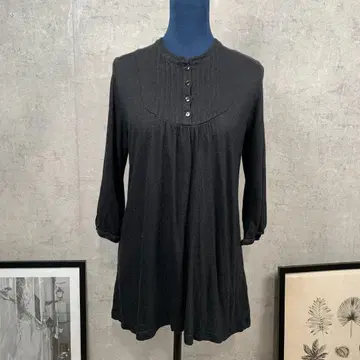 UNIQLO 니트 스웨터 노카라 M 블랙 무지 얇은 소재 봄/가을