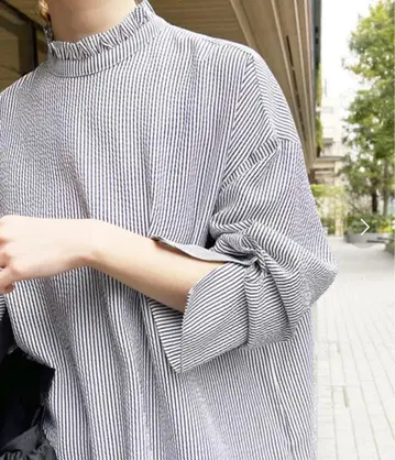 spick & span 프릴 칼라 스트라이프 셔츠