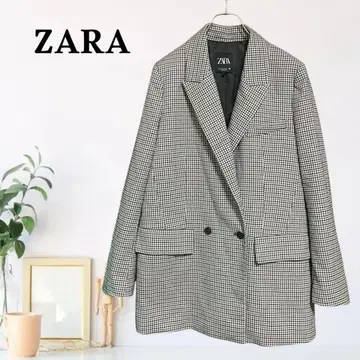 zB912 [ M ] ZARA 테일러드 자켓 체크 무늬 더블 브레스트