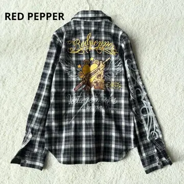 레드페퍼 셔츠 에드하디 스컬 자수 체크 y2k 미사용급