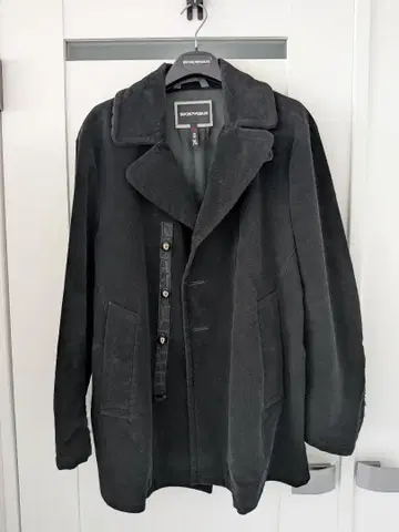 엠포리오 아르마니 EMPORIO ARMANI 블랙 스웨이드 피 코트 XL