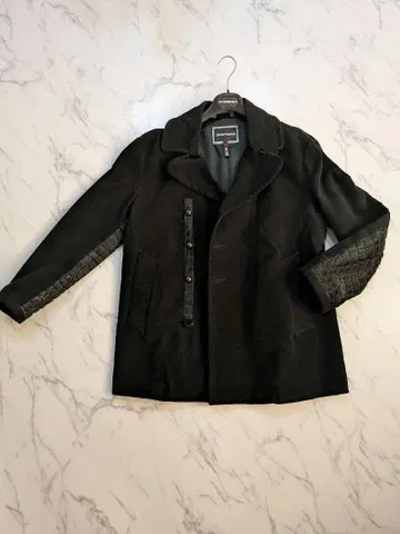 엠포리오 아르마니 EMPORIO ARMANI 블랙 스웨이드 피 코트 XL