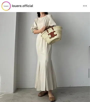 Louere 퍼프 슬리브 사이드 플리츠 머메이드 원피스