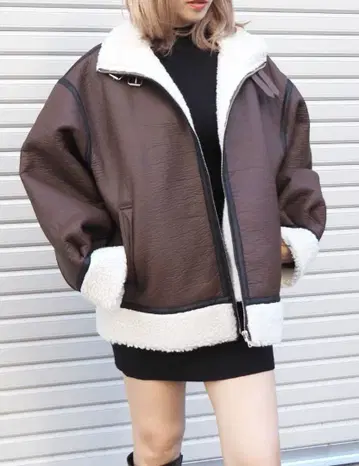 EVRIS 오버 사이즈 보아 블루종 브라운