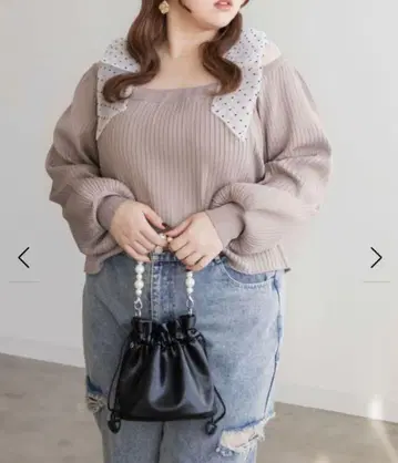 도트 리본 리브 니트 핑크