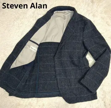 스티븐 앨런 테일러드 자켓 트위드 격자 무늬 스탠드 카라 M