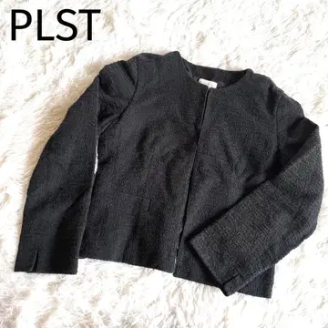 플라스테 PLST 노카라 트위드 자켓 M 네이비 여성용