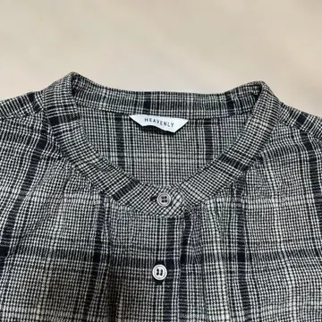 HEAVENLY 체크 무늬 면 린넨 긴팔 셔츠