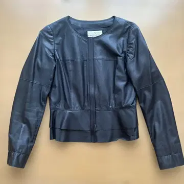 독특한 다크 네이비 색상 가죽 노카라 자켓