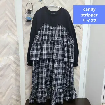candy stripper 사이즈 2 프릴 원피스 체크 블랙