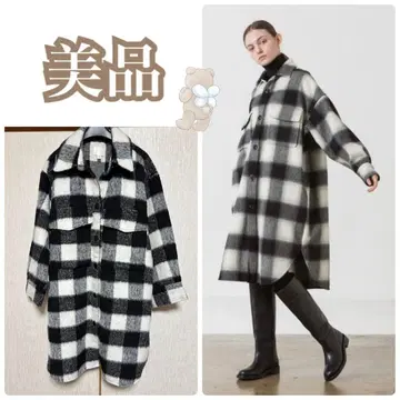 H&M, 블록 체크 울 코트, 빅 실루엣, M