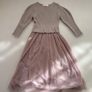 소매 펄 장식 리브 니트 풀오버 x 샤샤 스커트 도킹 원피스