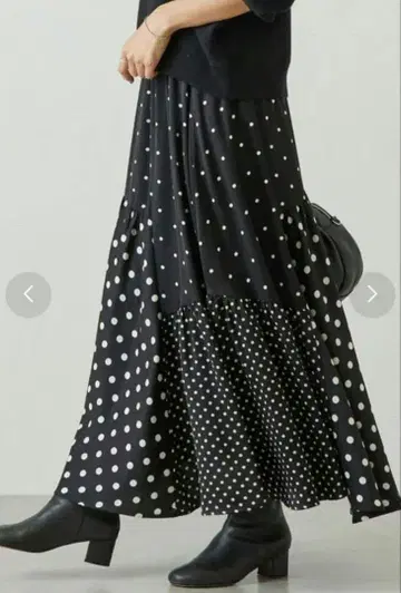 BEARDSLEY 비어즐리 도트 롱 플레어 스커트 패치워크