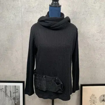 tomomi 니트 스웨터 스톨 포함 옷깃 Free 블랙 무지