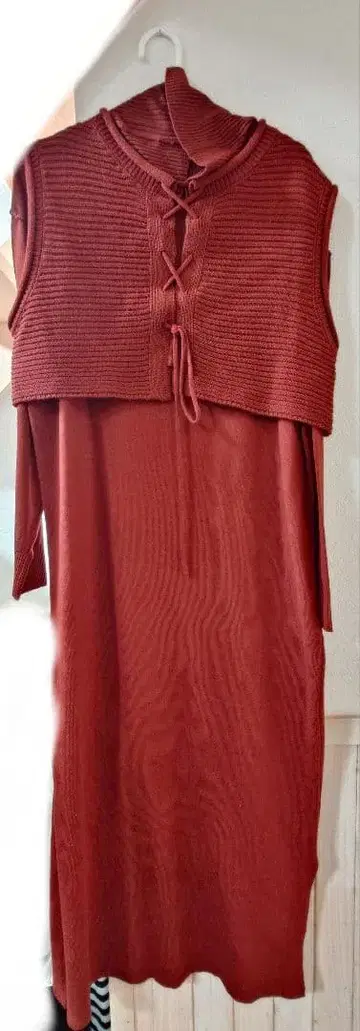 프리 사이즈 레이지블루 리본 베스트/니트 세트 원피스 오렌지