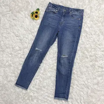 프라이빗 포즈 데미지 가공 스키니 데님 팬츠 프린지 청바지 M